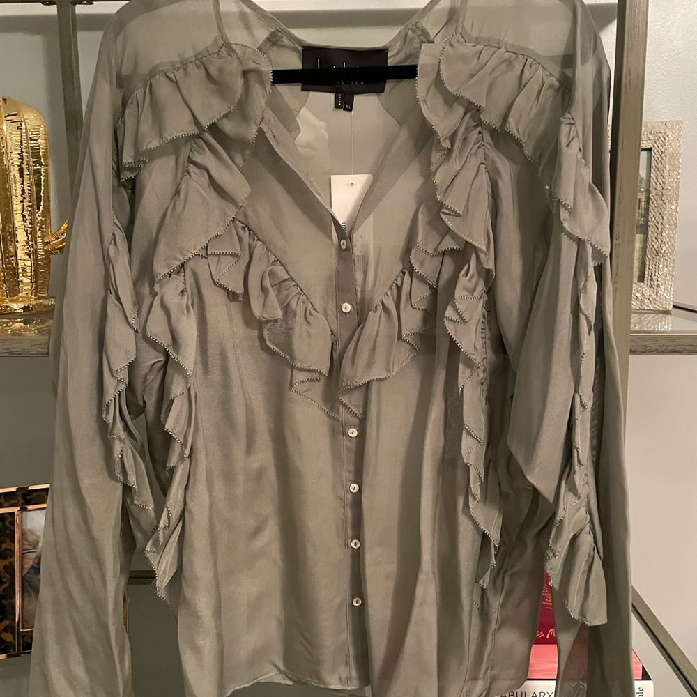 NICOLE MILLER SHEAR RUFFLE BLOUSE NWT🏷✨